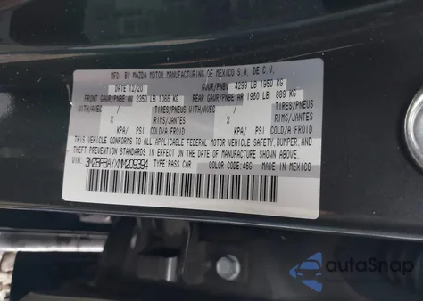 2021 Mazda Mazda3 2.5 Turbo из США, поврежденный, VIN 3MZBPBAYXMM209394